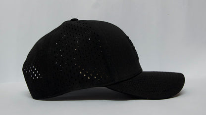 Genderless 6 Panel 3D Front Embroidery Laser perforated back Trucker Hat - Black