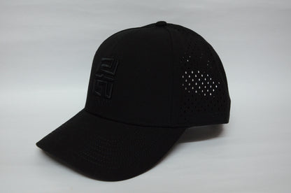 Genderless 6 Panel 3D Front Embroidery Laser perforated back Trucker Hat - Black