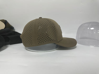 Genderless 6 Panel 3D Front Embroidery Laser perforated back Trucker Hat - Brown