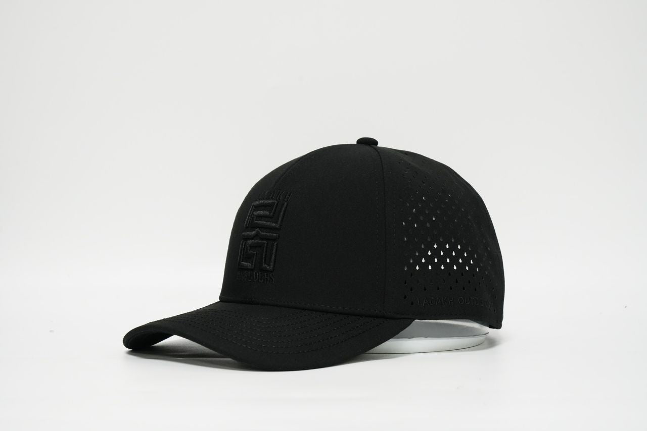 Genderless 6 Panel 3D Front Embroidery Laser perforated back Trucker Hat - Black